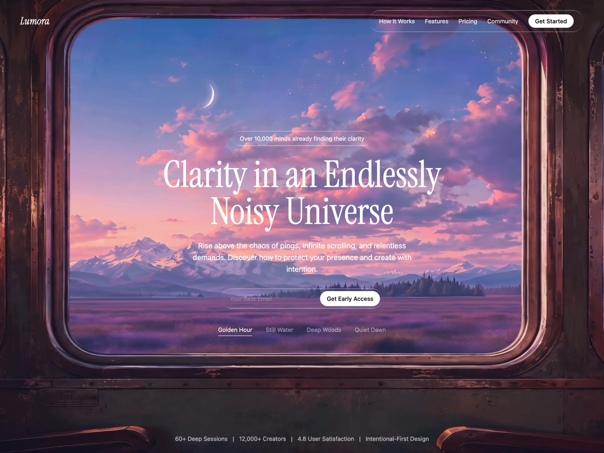 Anteprima del sito Lumora — app di meditazione