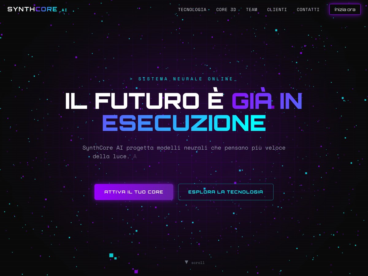 Anteprima del sito SynthCore AI — azienda di intelligenza artificiale