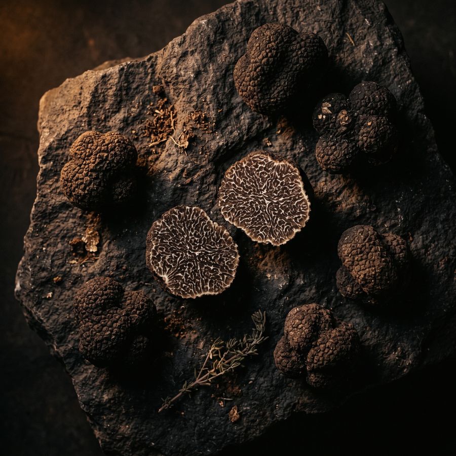 Tartufi neri su pietra vulcanica