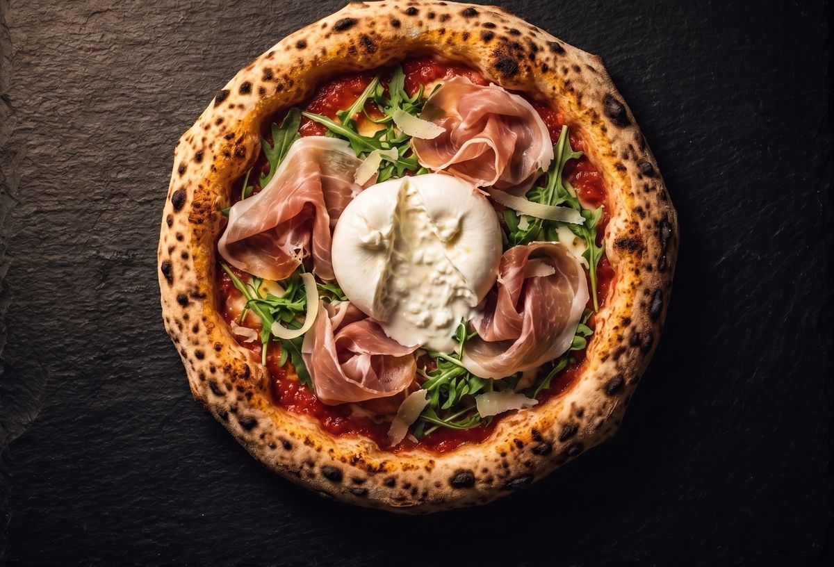 Pizza Prosciutto e Burrata con rucola e Parmigiano