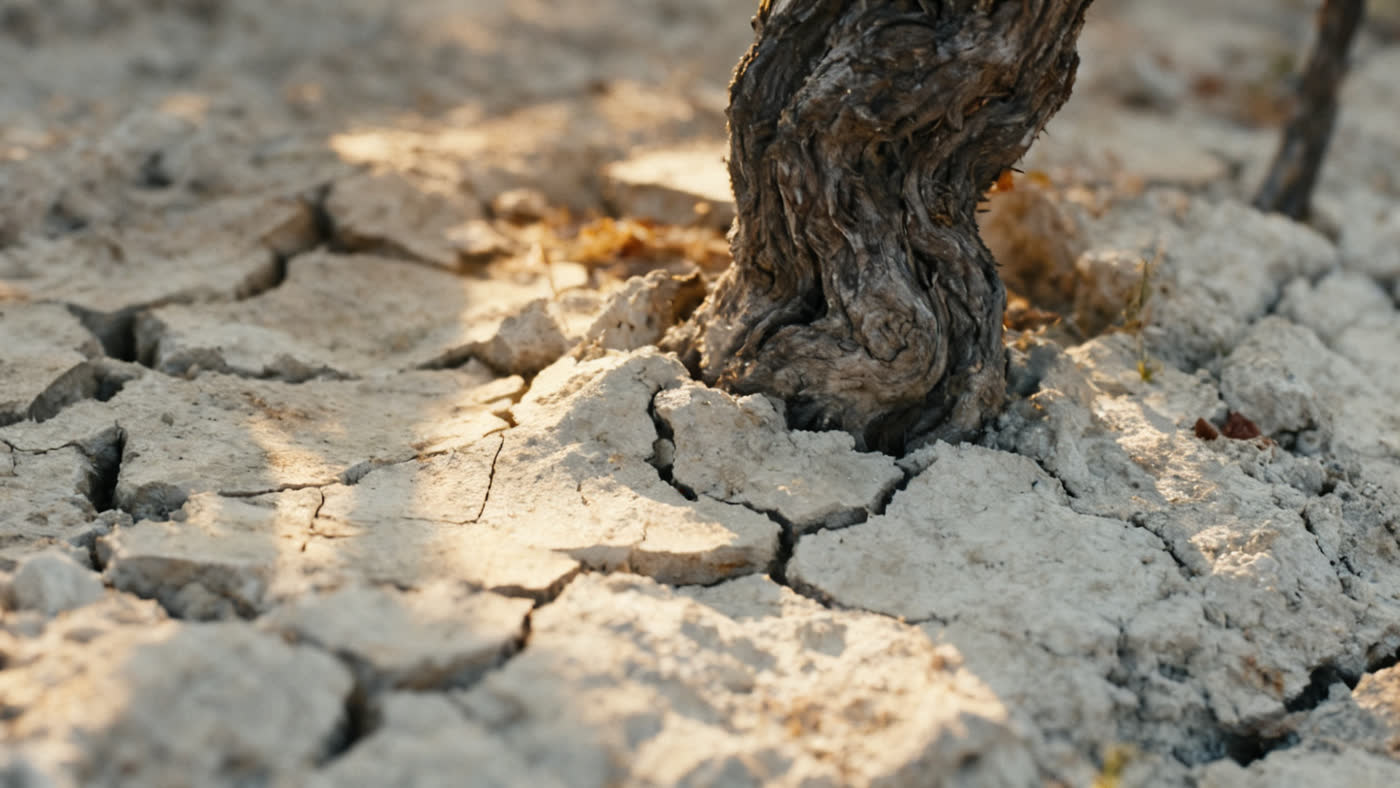 La marna bianca screpolata delle Langhe attorno al ceppo di una vite